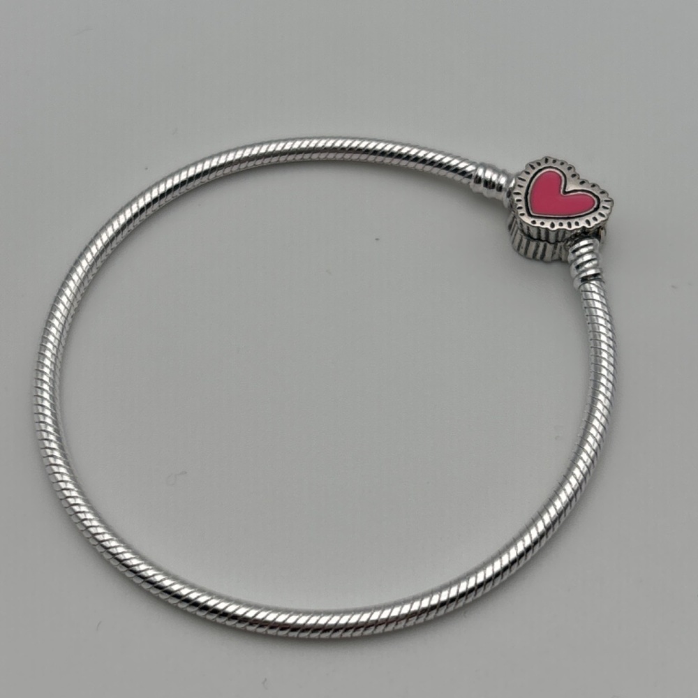 Pink Heart Silver Bracelet - Keith Haring inspired - 21 inches long